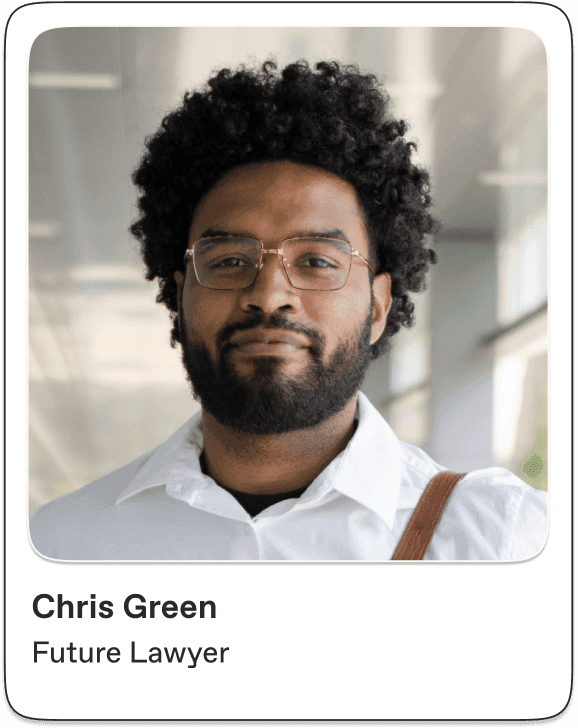 Law student Chris Green smiling