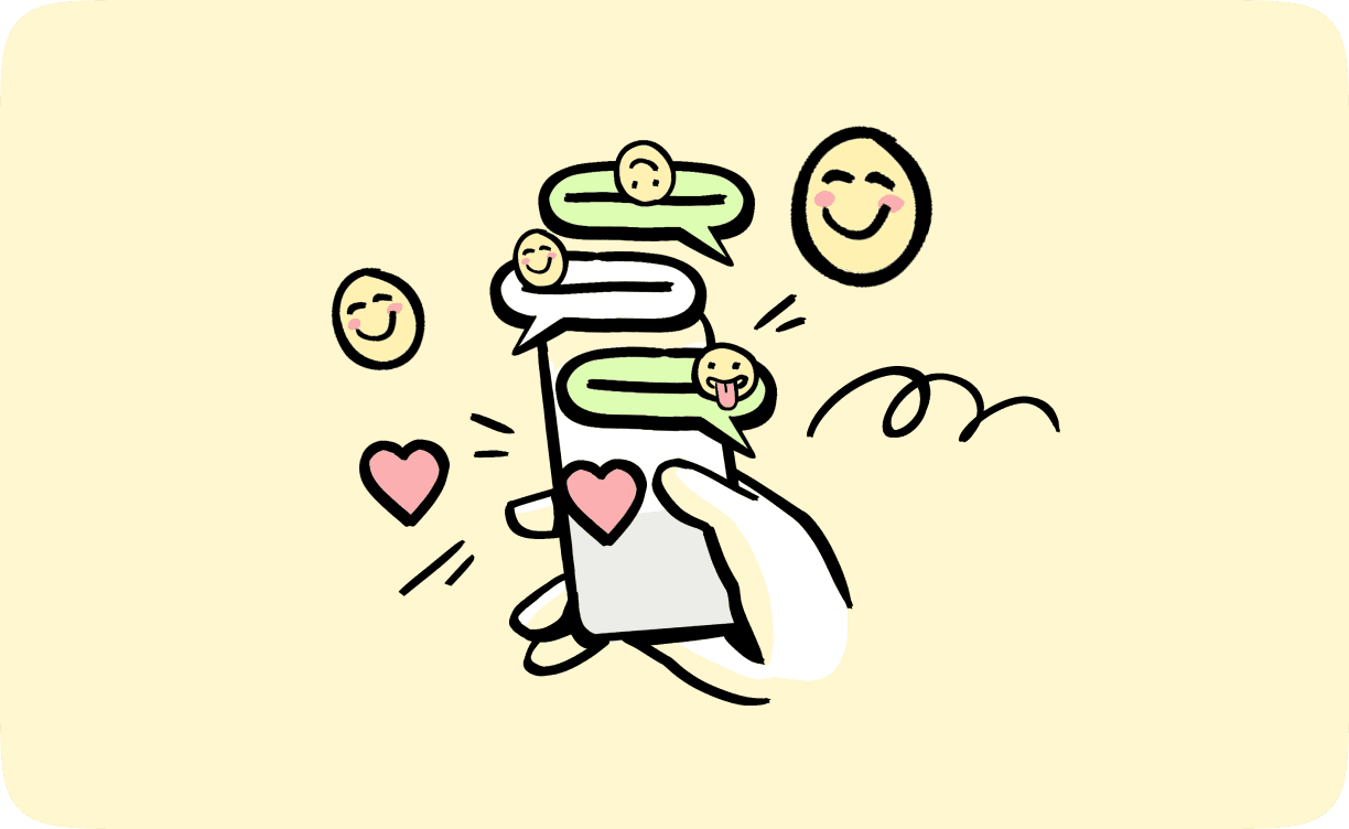 Phone graphic with speech bubbles