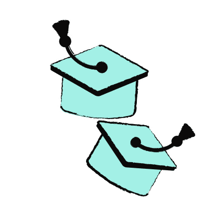 Two blue square academic caps graphic