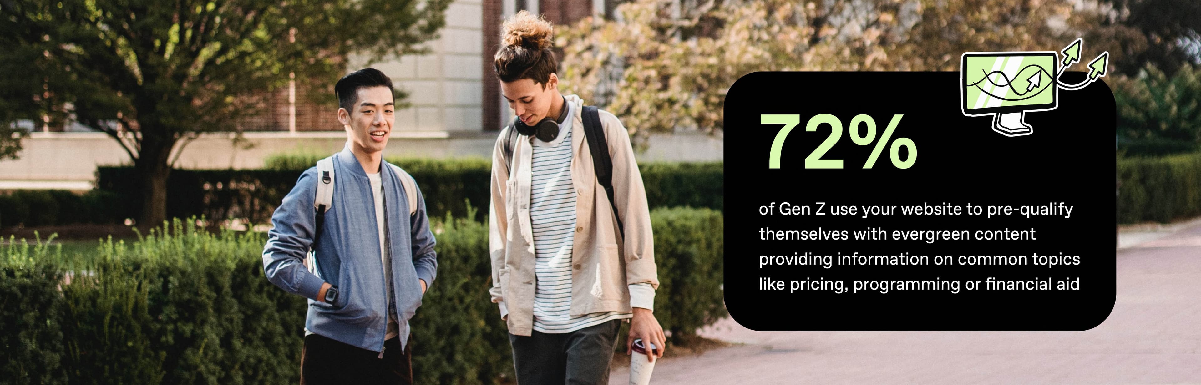 graphic highlighting stat that 72% of Gen Z use your website to pre-qualify themselves for research