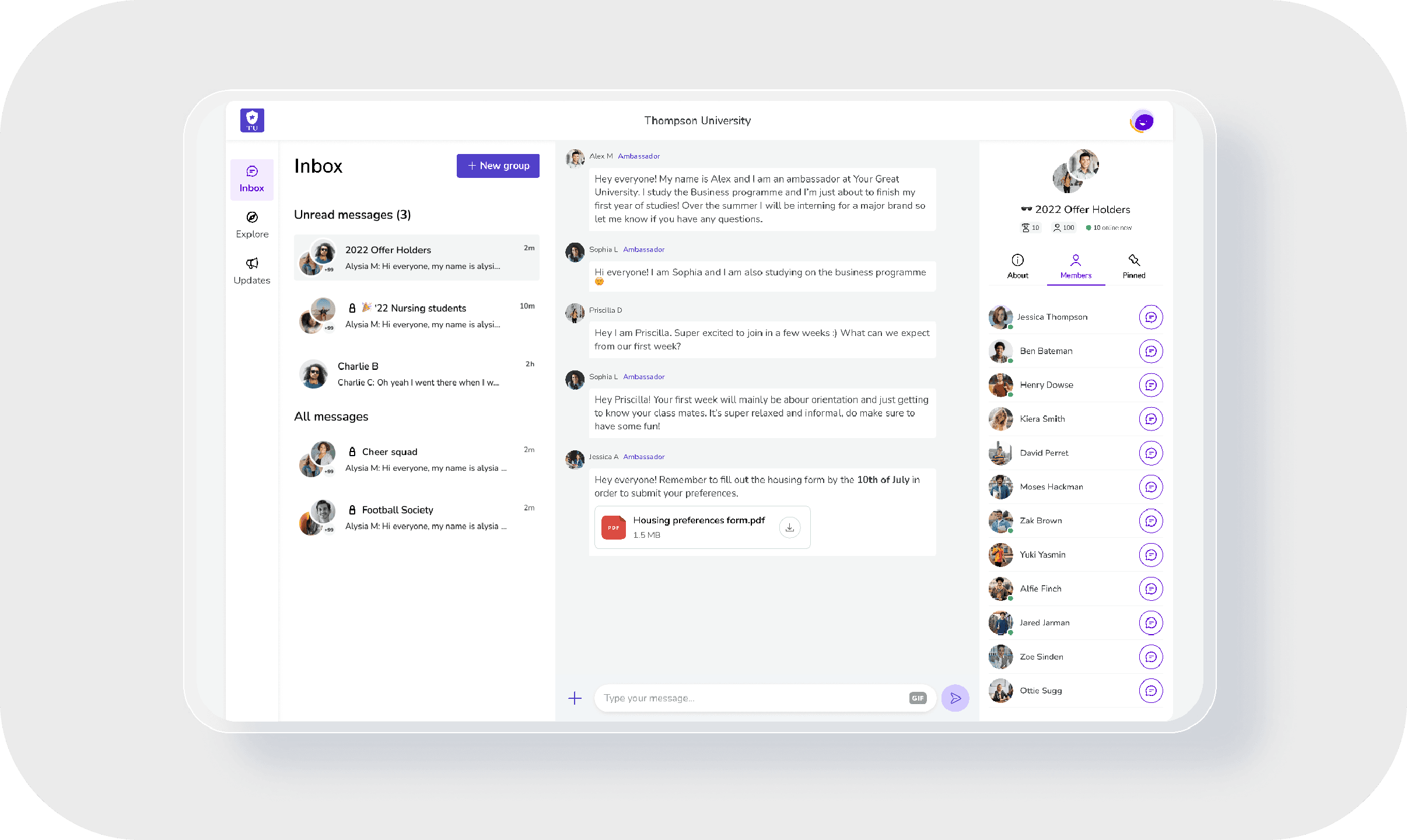Screenshot of Unibuddy Community interface