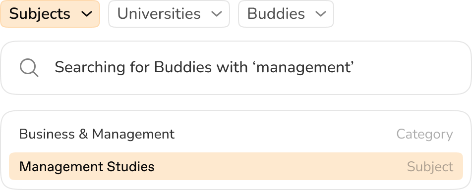Sample student search filters on Unibuddy Discover