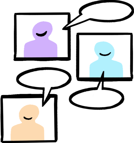 Three personas having discussion graphic