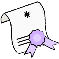 Certified document with purple ribbon graphic