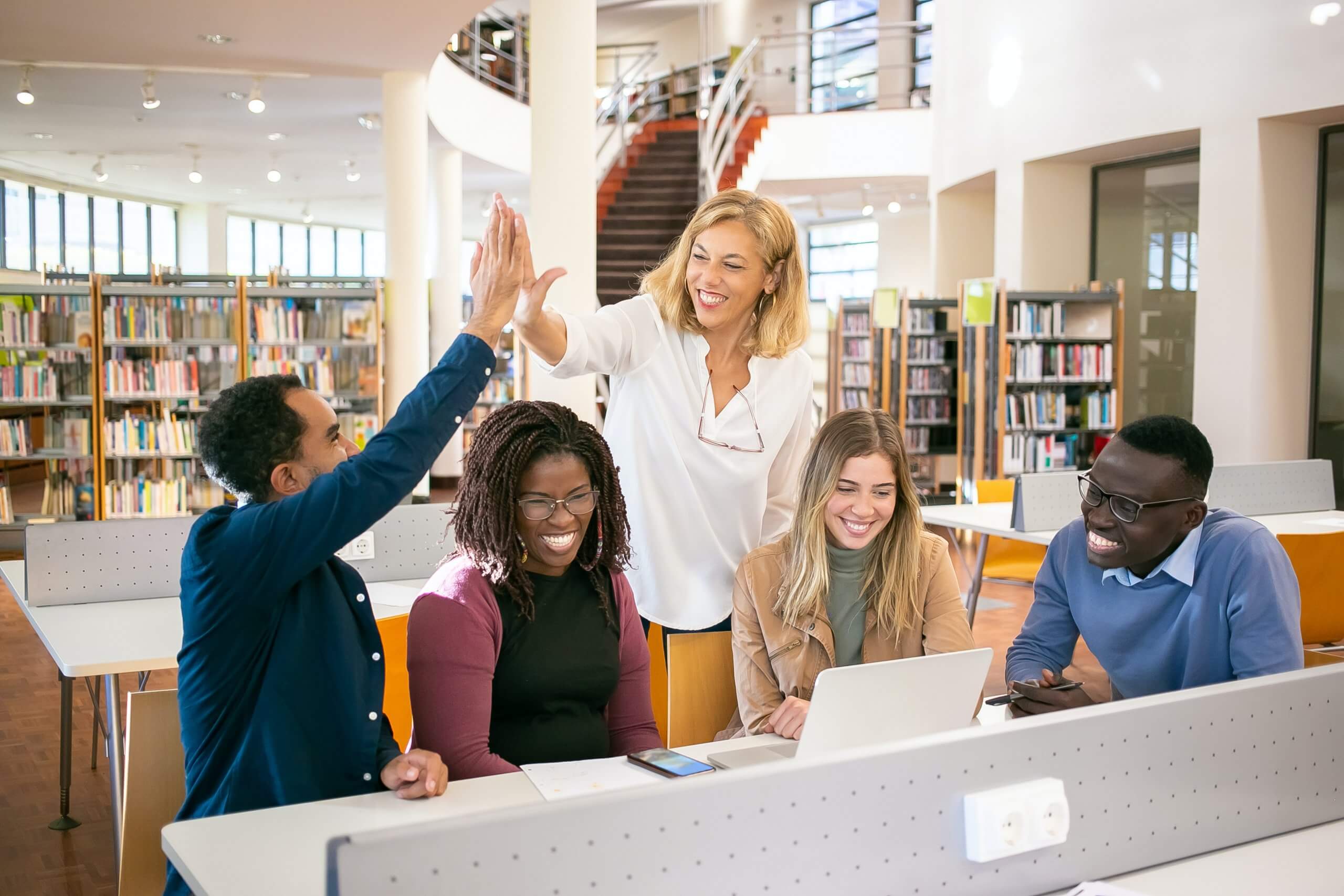 students in the library