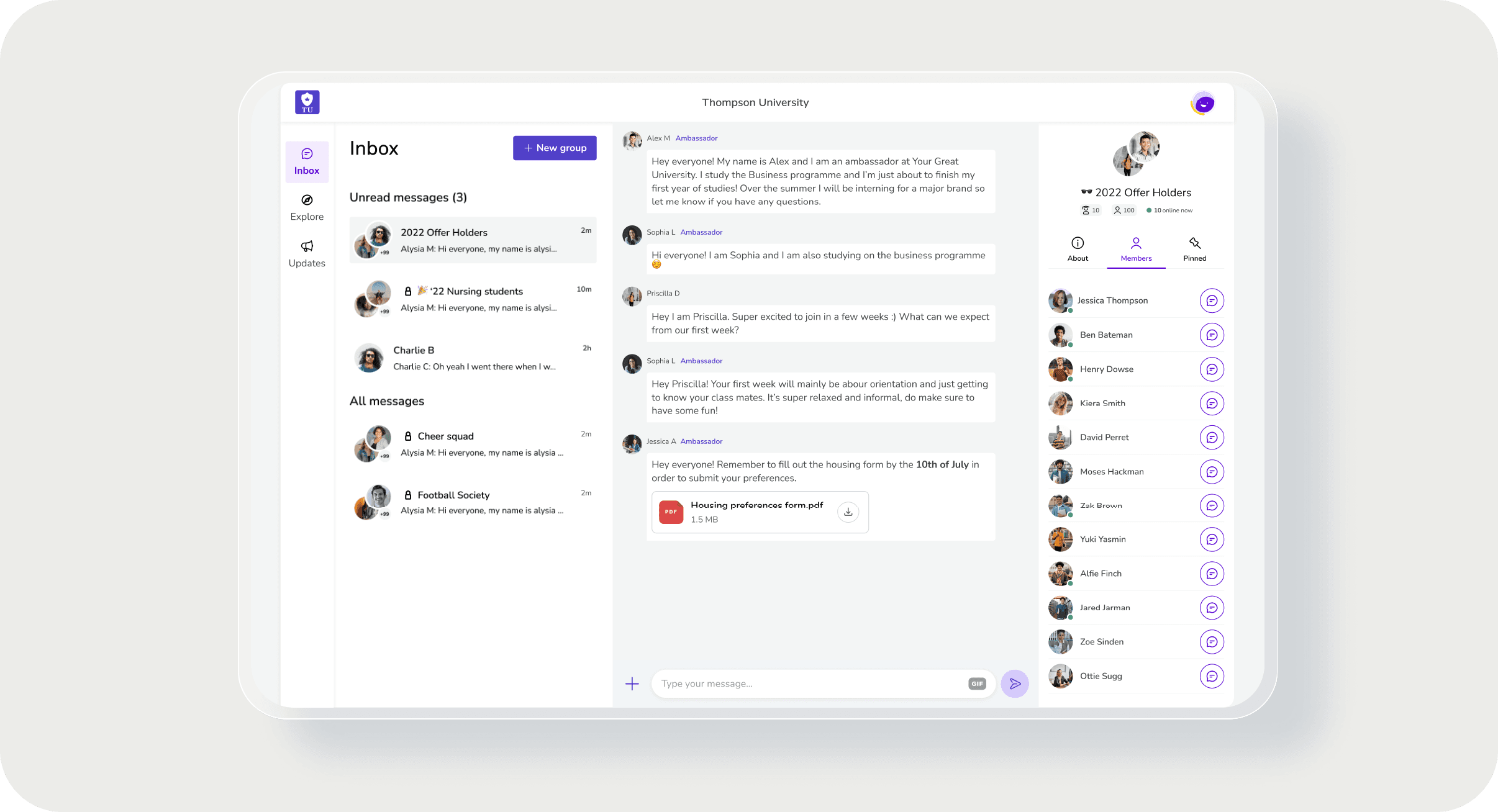 Screenshot of PDF share in Unibuddy Community group